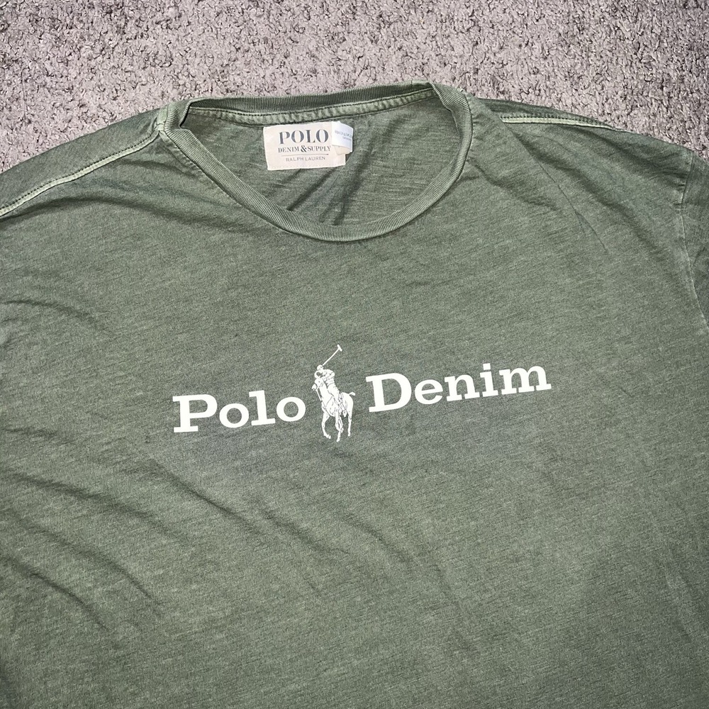 Denim & Supply Ralph Lauren Shirt Womens 2XL Olive Green Spellout Tshirt‎